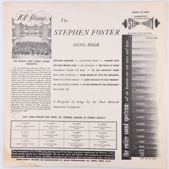 101 Strings, The Stephen Foster Songbook 1961 Stereo Vinyl LP Record SF-14400 - Picture 2 of 15